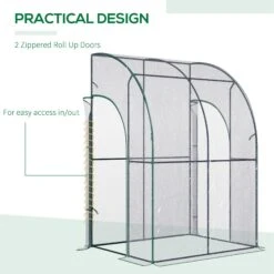 Outsunny 5' X 4' X 7' Lean-to Greenhouse, Walk-in Wall Mounted Hot House & Plant Nursery With 2 Zippered Roll Up Doors, Sloping PVC Cover, Green And Clear -Outsunny MNS08517ed3570895