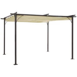 Outsunny 11.5' X 11.5' Retractable Pergola Canopy, Outdoor UV Protection & Sun Shade, Steel Frame For Garden, Grill, Patio, Backyard, Beige