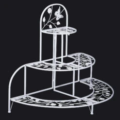 Outsunny 3' 3 Tier Metal Butterfly And Leaf Outdoor Potted Plant Stand - White -Outsunny MYKc3217e66fa8cd9