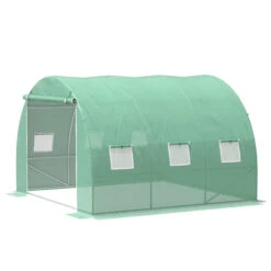 Outsunny 10' X 10' X 7' Walk-in Tunnel Greenhouse With High-Quality Transparent PE Cover, Zipper Doors & Windows