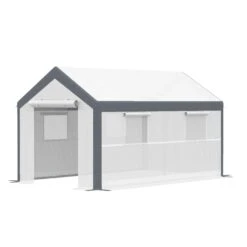Outsunny 12' L X 7' W X 7' H Outdoor Walk-In Tunnel Greenhouse, Garden Warm Hot House With Roll Up Windows, Zippered Door, And Weather Cover, White/Dark Grey -Outsunny MdXdaa18136de0c96