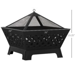 Outsunny 26 Inch Outdoor Fire Pits, Bonfire Wood Burning Firepit Bowl, Camping Fire Pit With Spark Screen Cover, Poker For Patio, Or Backyard, Black -Outsunny MfZc1717f2768b921