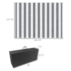 Outsunny Reversible Outdoor Rug Carpet, 9' X 12' Waterproof Plastic Straw Rug, Portable RV Camping Rugs With Carry Bag, Large Floor Mat For Backyard, Deck, Picnic, Beach, Gray & White Striped -Outsunny MhKc17188bc6c94da