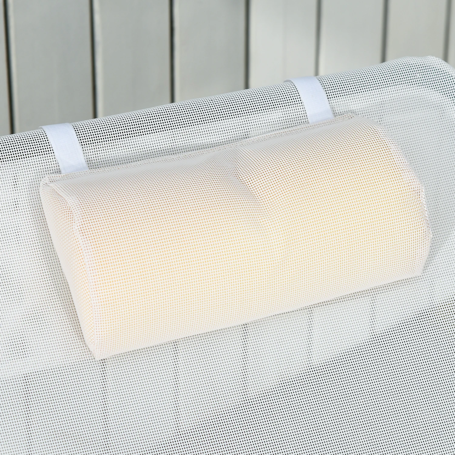 Outsunny Folding Chaise Lounge Pool Chair, Outdoor Sun Tanning Chair With Pillow, Reclining Back, Steel Frame & Breathable Mesh For Beach, Yard, Patio, Beige 9 Outsunny Folding Chaise Lounge Pool Chair, Outdoor Sun Tanning Chair With Pillow, Reclining Back, Steel Frame & Breathable Mesh For Beach, Yard, Patio, Beige - Image 9