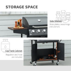Outsunny 52" Barbecue Grill With Wheels 4+1 Burner Liquid Propane Gas Grill Outdoor Cabinet Style BBQ Trolley W/ Side Burner, Warming Rack -Outsunny Ms6b1017f2768c767