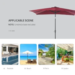 Outsunny 9' X 7' Patio Umbrella Outdoor Table Market Umbrella With Crank, Solar LED Lights, 45° Tilt, Push-Button Operation, For Deck, Backyard, Pool And Lawn, Wine Red -Outsunny MsS3d61815340c5fa