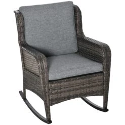 Outsunny Patio Wicker Rocking Chair, Outdoor PE Rattan Swing Chair W/ Soft Cushions, Classic Style For Garden, Patio, Lawn, Mixed Grey