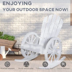 Outsunny Rustic Wood Adirondack Rocking Patio Chair W/ Slatted Design, Wheel Armrests -Outsunny Mz888c18447f5e919