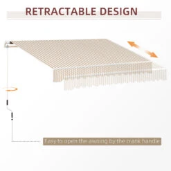 Outsunny 13' X 8' Retractable Awning, Patio Awnings, Sunshade Shelter With Manual Crank Handle, 280g/m² UV & Water-Resistant Fabric And Aluminum Frame For Deck, Balcony, Yard, Beige Stripes -Outsunny N08756181a40ada5a