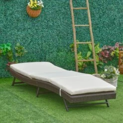 Outsunny Patio Chaise Lounge, Pool Chair With 5 Position Adjustable Backrest & Cushion, Outdoor PE Rattan Wicker Sun Tanning Seat, 28", Brown -Outsunny N3hc8a17e684423d5