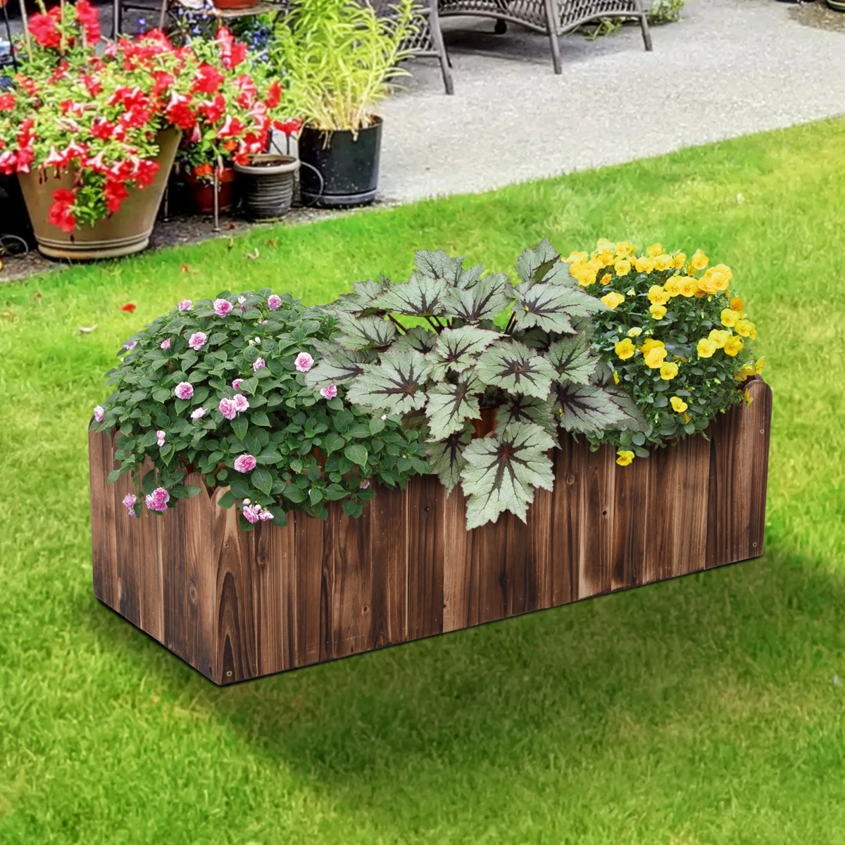Outsunny 40" X 16" X 12" Raised Planter Box Garden Scalloped Edge Wooden 10 Outsunny 40" X 16" X 12" Raised Planter Box Garden Scalloped Edge Wooden - Image 10