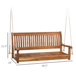 Outsunny 48" Hanging Porch Swing Seat Acacia Wood 2 Person Bench -Outsunny N72c1718088ac0baa