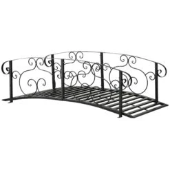 Outsunny 6' Metal Arch Backyard Garden Bridge, Safety Siderails, Arc Footbridge For Backyard Creek, Stream, Pond, Black