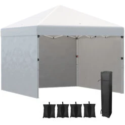 Outsunny 10' X 10' Pop Up Canopy Tent With 3 Sidewalls, Leg Weight Bags And Carry Bag, Height Adjustable, Instant Party Tent Event Shelter Gazebo For Garden, Patio, Cream