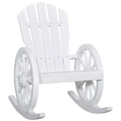 Outsunny Rustic Wood Adirondack Rocking Patio Chair W/ Slatted Design, Wheel Armrests