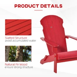 Outsunny 3-Piece Folding Adirondack Chair With Ottoman And Side Table, Outdoor Wooden Fire Pit Chairs W/ High-back, Wide Armrests For Patio, Backyard, Garden, Lawn Furniture, Red -Outsunny NHZ756187467808fb