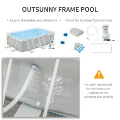 Outsunny 11ft X 7ft X 32in Steel Frame Pool With Filter Pump, Outdoor Rectangular Frame Above Ground Swimming Pool, Light Grey -Outsunny NHp75617fae7c3d7e