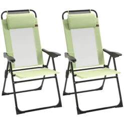 Outsunny Set Of 2 Portable Folding Outdoor Recliners W/ Adjustable Backrest, Green
