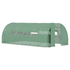 Outsunny 20' X 10' X 6.5' Large Tunnel Greenhouse With Roll-up Windows & Door, Walk-In Hoop Hot House With PE Cover, Heavy-duty Steel Frame, Green
