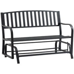 Outsunny Patio Glider Bench Outdoor Swing Rocking Chair Loveseat With Power Coated Sturdy Steel Frame, Black