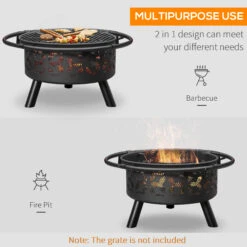 Outsunny 31-Inch Steel Fire Pit, Outdoor Large Wood Burning Fire Bowl W/Screen Cover, Poker -Outsunny NQ4a09180fa4d25e7