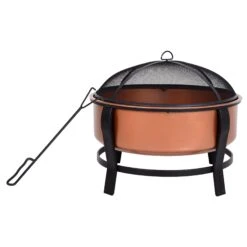 Outsunny Copper-Colored Round Basin Wood Fire Pit Bowl With Organic Black Base, A Wood Poker & Mesh Screen For Embers 24 Outsunny Copper-Colored Round Basin Wood Fire Pit Bowl With Organic Black Base, A Wood Poker & Mesh Screen For Embers -Outsunny NSf98a17fcf3e4223