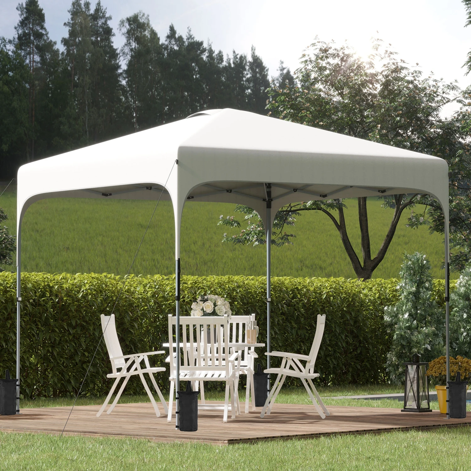 Outsunny 10' X 10' Pop Up Canopy Tent With Wheeled Carry Bag And 4 Sand Bags, Instant Sun Shelter, Tents For Parties, Height Adjustable, For Outdoor, Garden, Patio, White 8 Outsunny 10' X 10' Pop Up Canopy Tent With Wheeled Carry Bag And 4 Sand Bags, Instant Sun Shelter, Tents For Parties, Height Adjustable, For Outdoor, Garden, Patio, White - Image 8