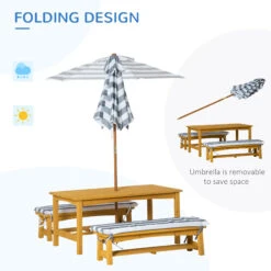 Outsunny Kids Wooden Table Bench Set, W/ Soft Cushions Removable Umbrella, Aged 3-8 12 Outsunny Kids Wooden Table Bench Set, W/ Soft Cushions Removable Umbrella, Aged 3-8 -Outsunny NiYc5617ed32013ba