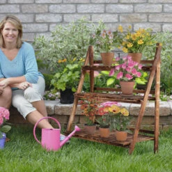 Outsunny 39'' Foldable Plant Stand, 3-Tier Wooden Flower Stand, Ladder Display Shelf With Slatted Bottom, For Garden Indoor Outdoor -Outsunny NmG6ff17fe800dd38