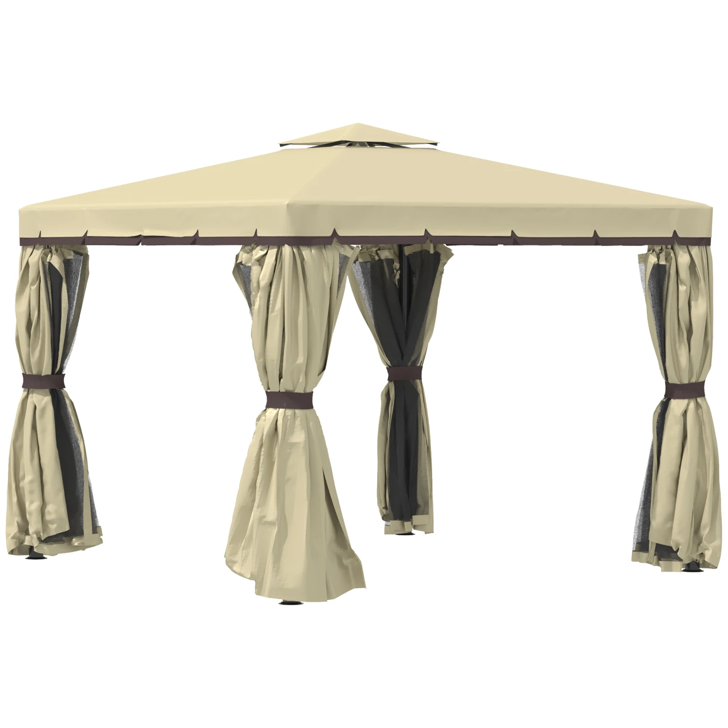 Outsunny 10' x 10' Patio Gazebo, Aluminum Frame Double Roof Outdoor Gazebo Canopy Shelter With Netting & Curtains, For Garden, Lawn, Backyard And Deck, Beige 1 Outsunny 10' x 10' Patio Gazebo, Aluminum Frame Double Roof Outdoor Gazebo Canopy Shelter With Netting & Curtains, For Garden, Lawn, Backyard And Deck, Beige