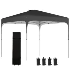 Outsunny 8' X 8' Pop Up Canopy Tent With Wheeled Carry Bag And 4 Sand Bags, Instant Sun Shelter, Tents For Parties, Height Adjustable, For Outdoor, Garden, Patio, Black