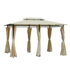 Outsunny 10' x 13' Patio Gazebo, Outdoor Gazebo Canopy Shelter with Curtains, Vented Roof, All-Weather Steel Frame, for Garden, Lawn, Backyard and Deck, Cream White