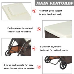 Outsunny Reclining Chaise Lounge Chair, Thickly Cushioned, Headrest, Armrests, Rolling Outdoor Plastic Rattan Sun Bathing Chair With Wheels For Poolside, Pool, Patio, Mixed Brown -Outsunny O8p5bb17e6c0e993c