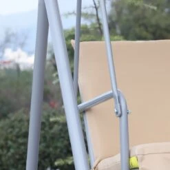 Outsunny 2 Person Porch Swing With Stand, Outdoor Swing With Canopy, Pivot Storage Table, 2 Cup Holders, Cushions For Patio, Backyard, Beige -Outsunny O9t31e17e67318438