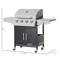 Outsunny 52" Barbecue Grill With Wheels 4+1 Burner Liquid Propane Gas Grill Outdoor Cabinet Style BBQ Trolley W/ Side Burner, Warming Rack, Storage Cabinet -Outsunny O9uc1717f2768c802