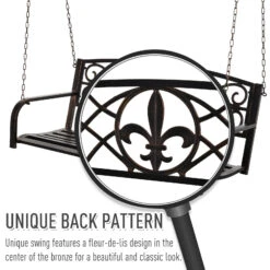 Outsunny 2-Person Porch Swing, Hanging Steel Patio Swing, Outdoor Swing Bench With Fleur-de-Lis Design For Garden Deck, 528 LBS Weight Capacity, Bronze -Outsunny OB36471808d1a724a