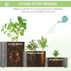 Outsunny 3 Tier Raised Garden Bed, Water Draining Fabric For Soil, Elevated Wood Flower Box For Vegetables, Herbs, Gray -Outsunny ODA88c188c3b8d938