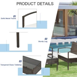 Outsunny Patio Porch Furniture Sets 4-PCS Rattan Wicker Chair W/ Table Conversation Set For Yard,Pool Or Backyard Indoor/Outdoor Use- Brown -Outsunny OFpb10180f695efab