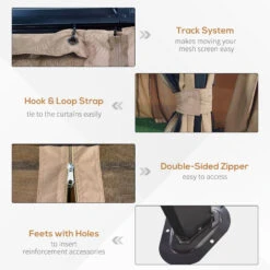 Outsunny 10' X 10' Hardtop Gazebo Canopy With Galvanized Steel Double Roof, Aluminum Frame, Permanent Pavilion Outdoor Gazebo With Netting And Curtains For Patio, Garden, Backyard, Dark Brown -Outsunny OGVd8118919fceea2