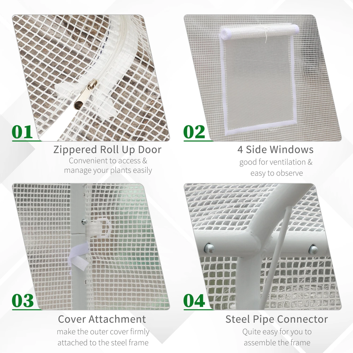 Outsunny 10' X 9.5' X 8' Outdoor Ventilated Portable Walk-In Greenhouse With Durable White PE Mesh Cloth Cover Steel Frame - White 6 Outsunny 10' X 9.5' X 8' Outdoor Ventilated Portable Walk-In Greenhouse With Durable White PE Mesh Cloth Cover Steel Frame - White - Image 6