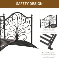 Outsunny 4’ Metal Arch Backyard Garden Bridge With Safety Siderails, Delicate Scrollwork, & Easy Assembly, Black Bronze -Outsunny OJS72c17e6cb36387