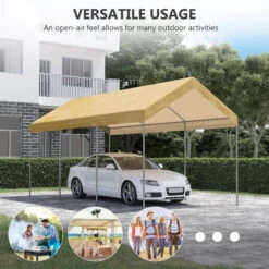 Outsunny 10' X 20' Heavy Duty Carport, Portable Garage & Patio Canopy Tent Storage Shelter, 8.7'-10.2' Adjustable Height, Anti-UV Cover For Car, Truck, Boat, Catering, Wedding, Beige -Outsunny OYu756185873d5a50