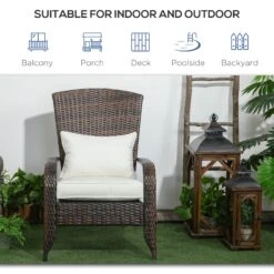 Outsunny Patio Wicker Adirondack Chair, Outdoor All-Weather Rattan Fire Pit Chair W/ Soft Cushions, Tall Curved Backrest And Comfortable Armrests For Deck Or Garden, Cream White -Outsunny OZu75618677a36f58