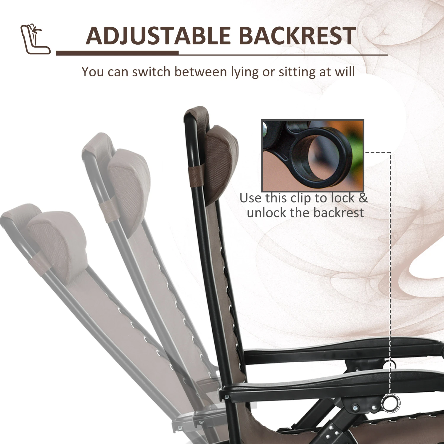 Outsunny Outdoor Rocking Chairs, Foldable Reclining Zero Gravity Lounge Rocker W/ Pillow, Cup & Phone Holder, Combo Design W/ Folding Legs, Brown 7 Outsunny Outdoor Rocking Chairs, Foldable Reclining Zero Gravity Lounge Rocker W/ Pillow, Cup & Phone Holder, Combo Design W/ Folding Legs, Brown - Image 7