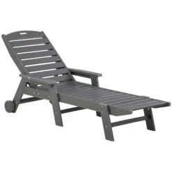 OUTSUNNY Outdoor Chaise Lounge Chair, Waterproof Pool Furniture With Reclining Adjustable Backrest & Wheels For Beach, Tanning, Poolside, Patio, Light Gray