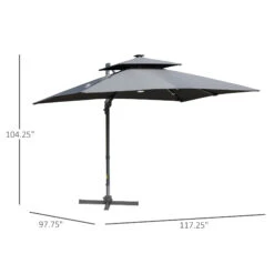 Outsunny 10FT Cantilever Patio Umbrella With Solar LED Lights & Power Bank, Double Top Outdoor Offset Umbrella With 360° Rotation, 4-Position Tilt, Crank & Cross Base For Garden Deck Pool, Grey 13 Outsunny 10FT Cantilever Patio Umbrella With Solar LED Lights & Power Bank, Double Top Outdoor Offset Umbrella With 360° Rotation, 4-Position Tilt, Crank & Cross Base For Garden Deck Pool, Grey -Outsunny P6Kc171800832ea14