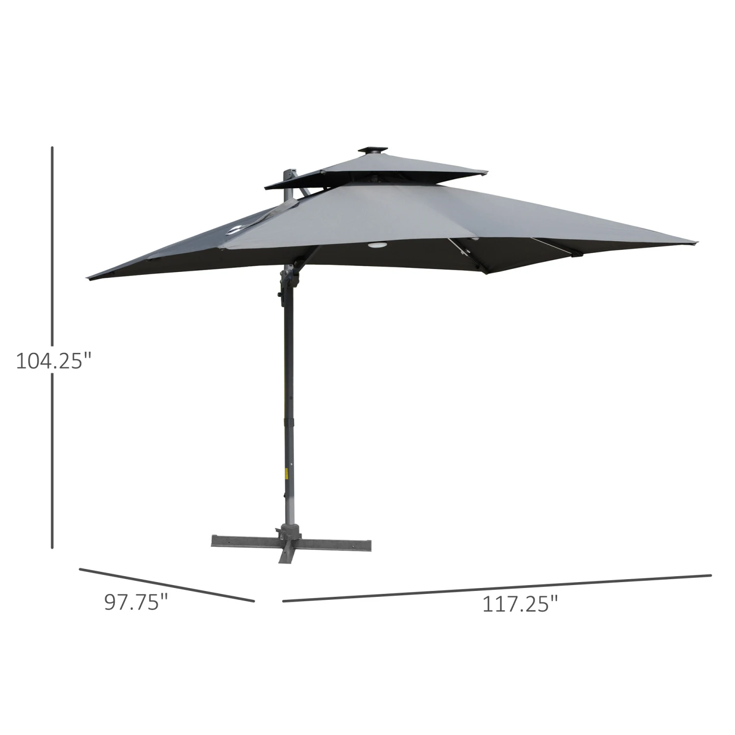 Outsunny 10FT Cantilever Patio Umbrella With Solar LED Lights & Power Bank, Double Top Outdoor Offset Umbrella With 360° Rotation, 4-Position Tilt, Crank & Cross Base For Garden Deck Pool, Grey 3 Outsunny 10FT Cantilever Patio Umbrella With Solar LED Lights & Power Bank, Double Top Outdoor Offset Umbrella With 360° Rotation, 4-Position Tilt, Crank & Cross Base For Garden Deck Pool, Grey - Image 3