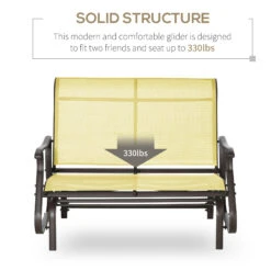 Outsunny 2-Person Outdoor Glider Bench，Patio Glider Loveseat Chair With Powder Coated Steel Frame，2 Seats Porch Rocking Glider For Backyard, Lawn, Garden And Porch, Beige -Outsunny PAG75618150c01e8a