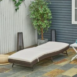 Outsunny Patio Chaise Lounge, Pool Chair With 5 Position Adjustable Backrest & Cushion, Outdoor PE Rattan Wicker Sun Tanning Seat, 28", Brown -Outsunny PBWa1617e684423d5