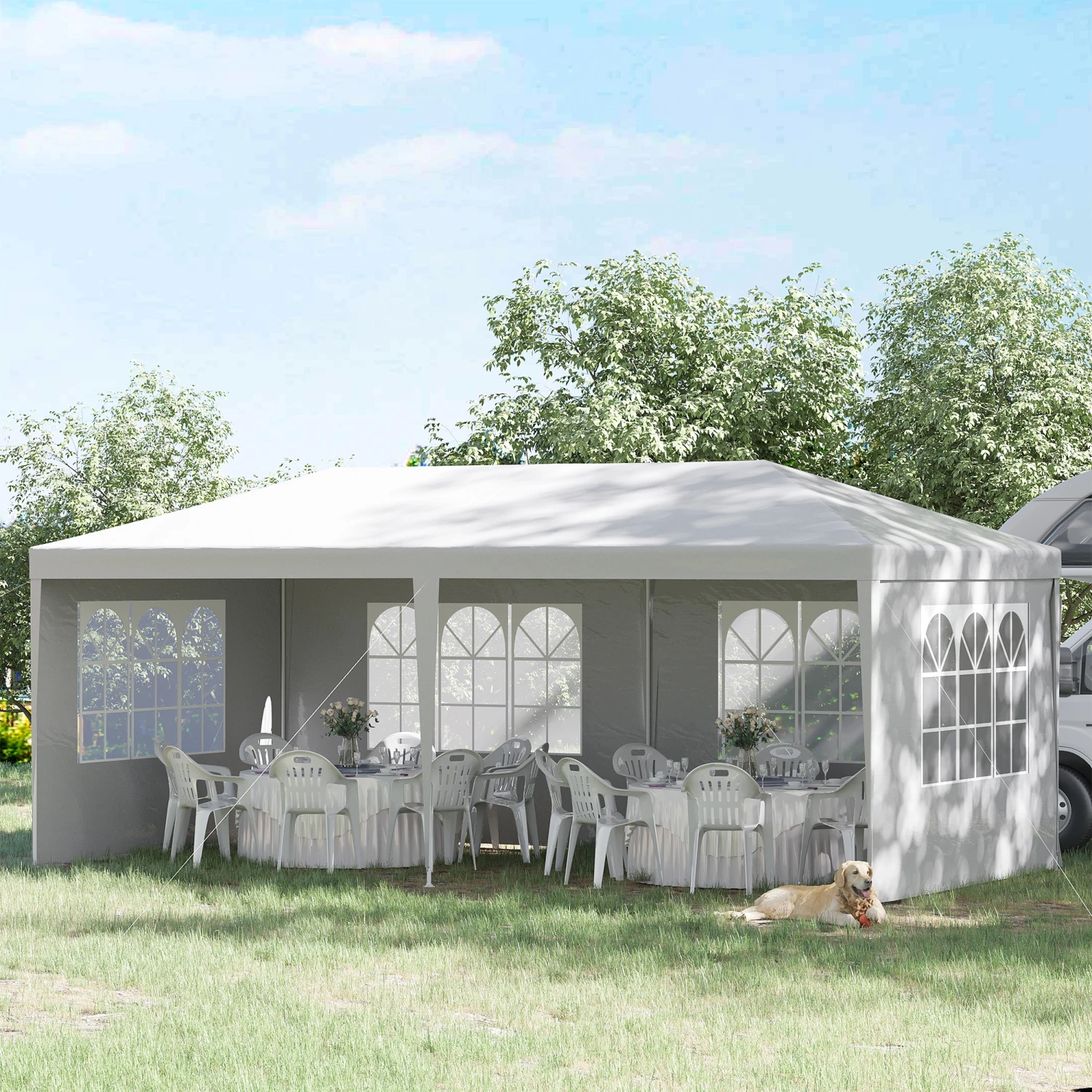 Outsunny Large 20' X 10' Gazebo Canopy Party Tent With 4 Removable Window Side Walls, Outdoor Events - White 2 Outsunny Large 20' X 10' Gazebo Canopy Party Tent With 4 Removable Window Side Walls, Outdoor Events - White - Image 2